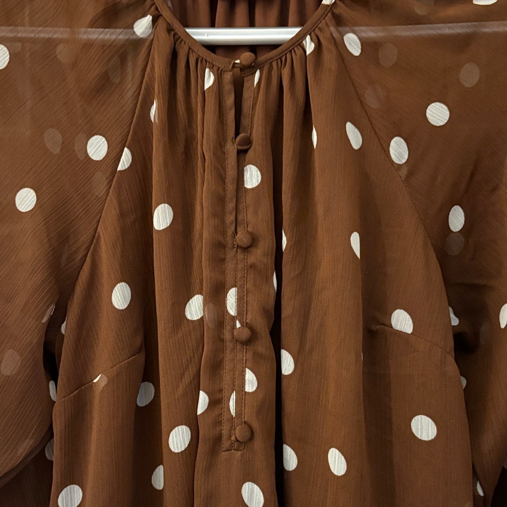 LC Lauren Conrad Chocolate Polka Dot Blouse - Picture 6 of 6
